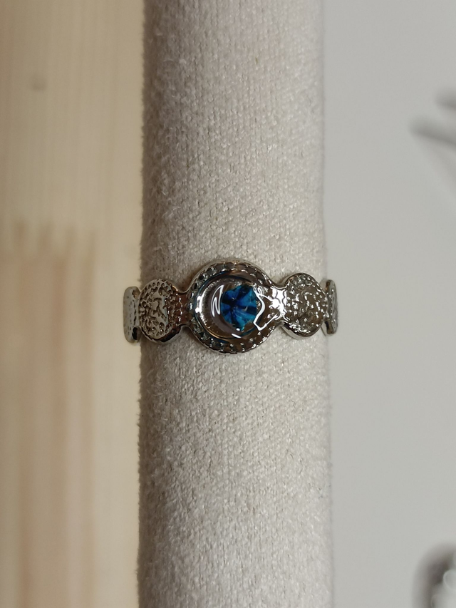 Bague Texturée 5 mm - Fleur Bleue - Argent