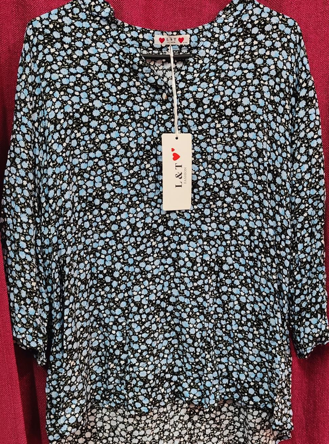 L&T Langarmshirt Damen Bluse Blau Gr. XL/2XL