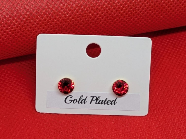 Scarlet Red Crystal Gold Plated Silver Studs