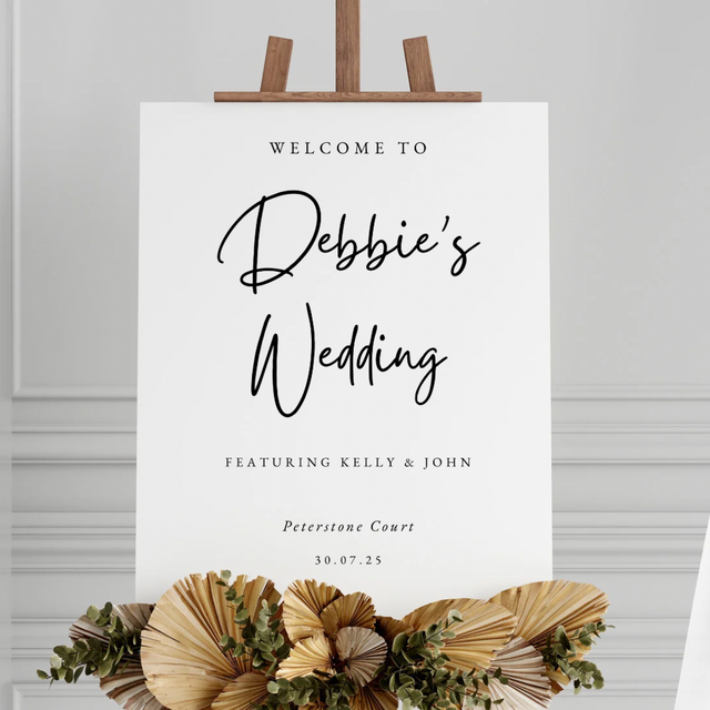 Welcome to Mother of Bride/Groom’s wedding featuring couple - funny personalised wedding welcome sign - minimalist design