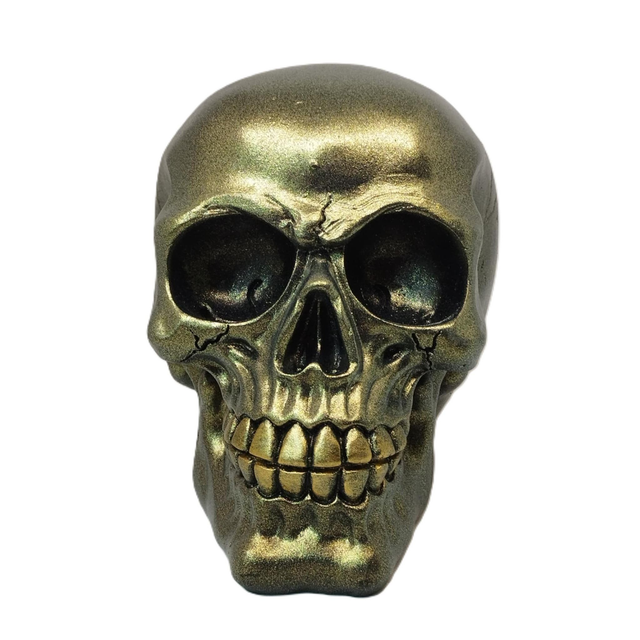 Crâne grand métallique noir doré