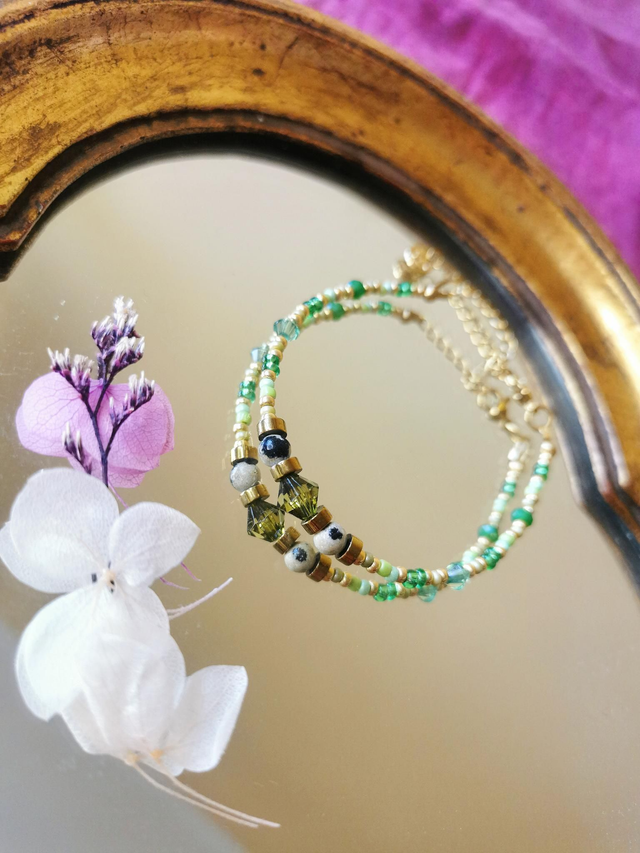 Collier et bracelet Stéphanie Unakite &amp; Vert