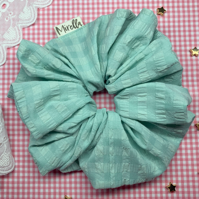 Sage Seersucker Jumbo Scrunchie