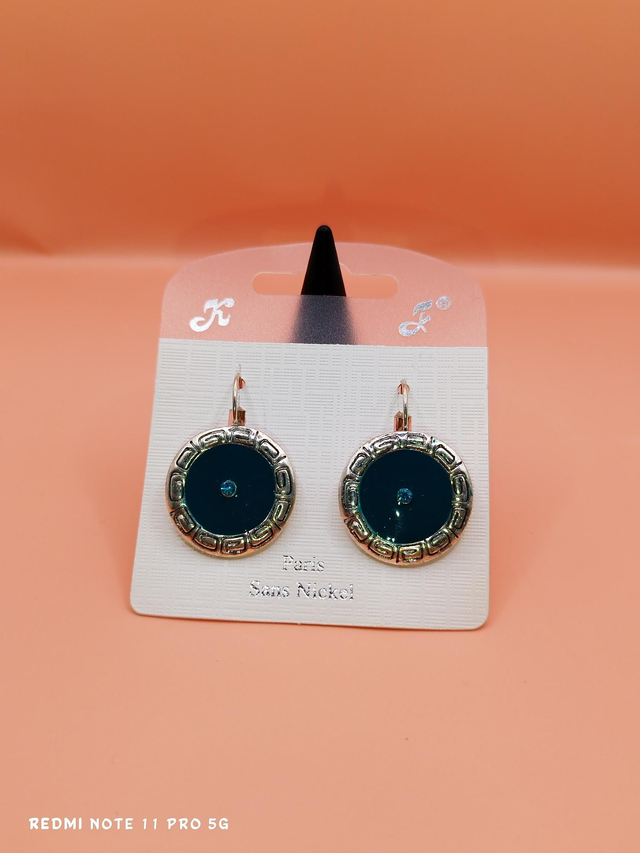 Boucles d&#039;Oreilles Rondes Vintage Argenté et bleu – Sans Nickel

 