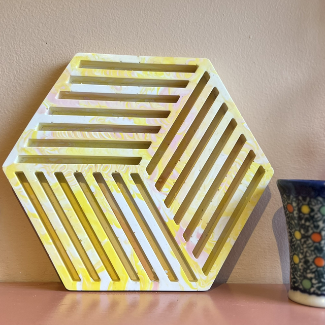 Trivet - pink and yellow