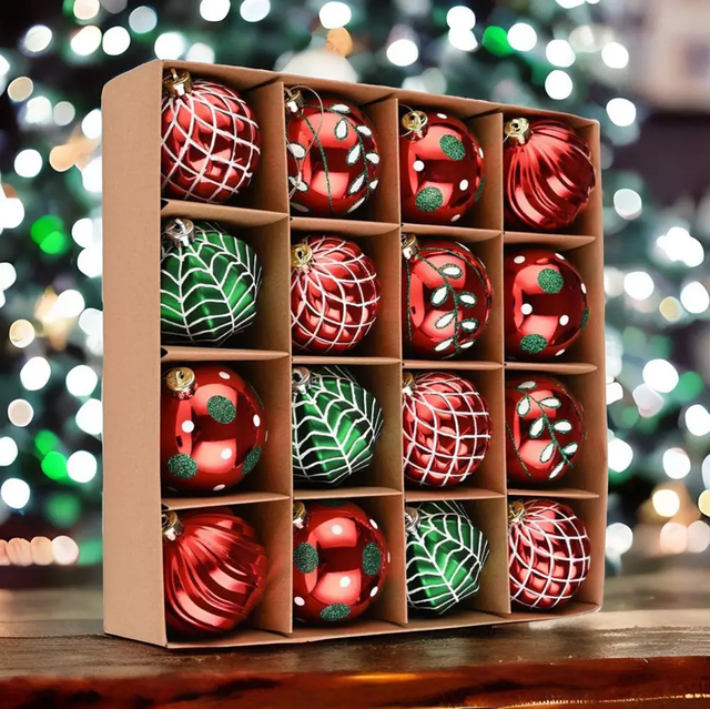 Festive Christmas Ornament Bundle, 16 Red and Green Baubles