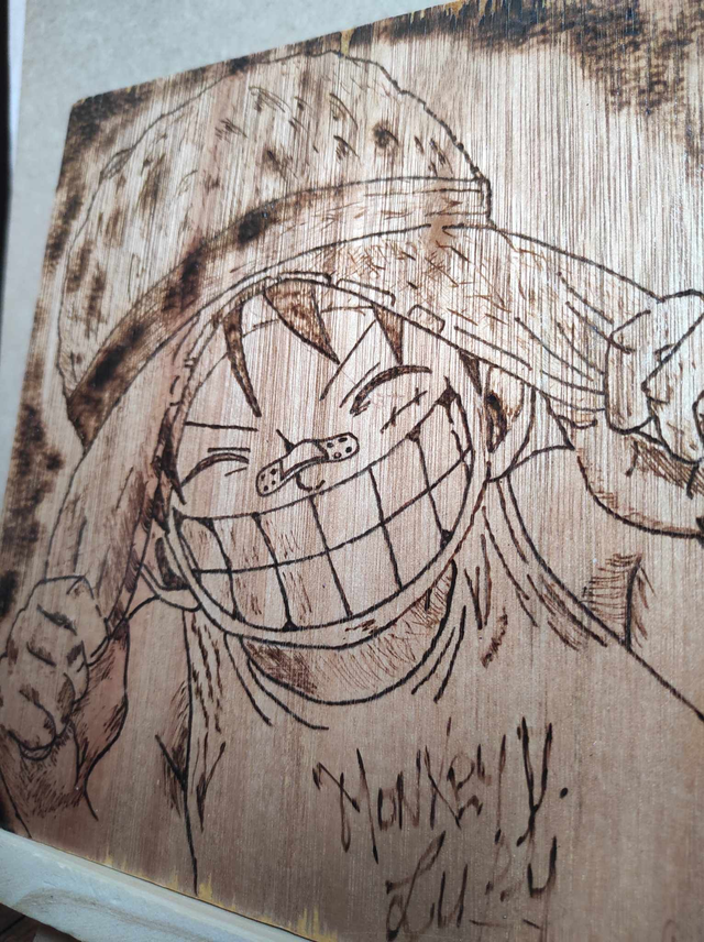 Cadre pyrogravure One Piece Luffy