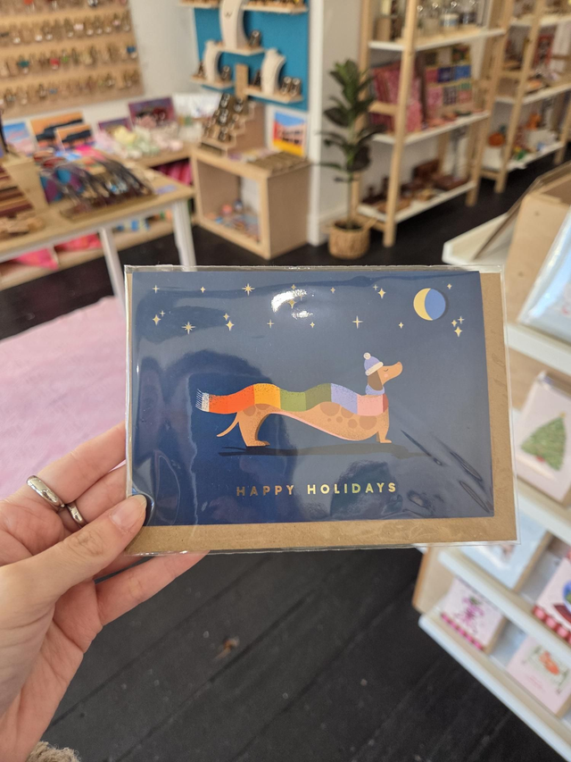 Happy Holidays Dachshund Gold Foil Christmas Greetings Card - EV-046