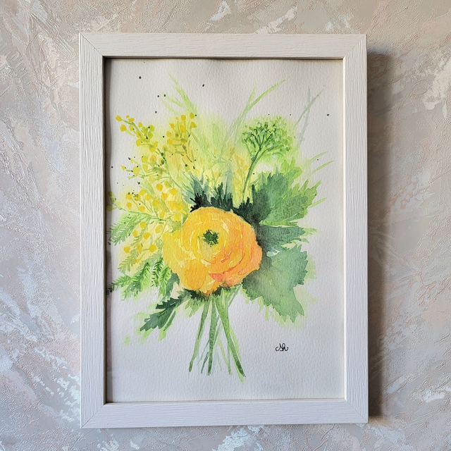 Aquarelle Bouquet fleuri jaune