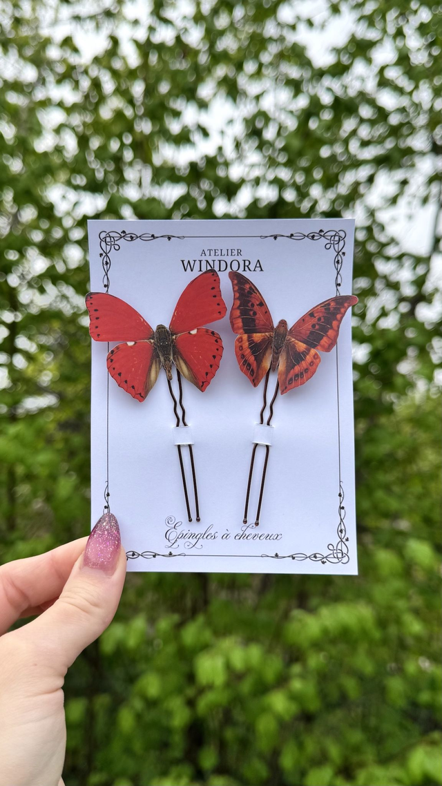 Duo Épingles à cheveux Papillons | Rouge