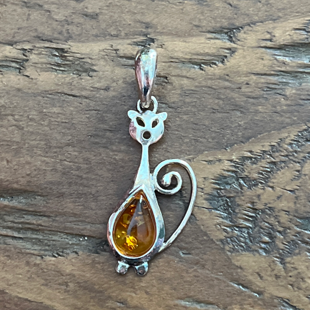 Pendentif en argent et Ambre - Chat