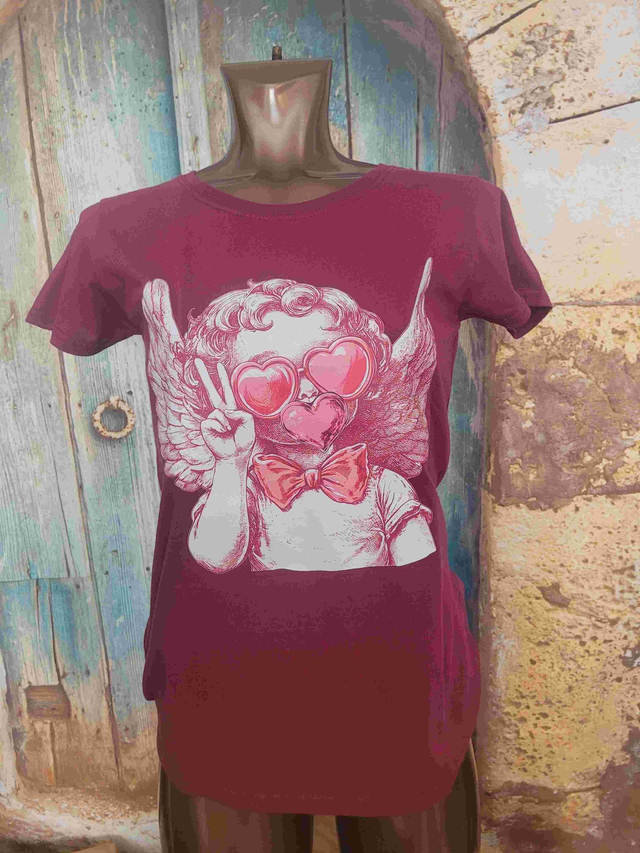 T-SHIRT FEMME ANGE BORDEAU (A122)