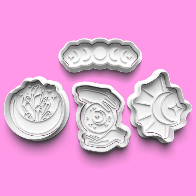 Moons Cookie Cutter Embosser Set of 4 Cutters &amp; Stamps Biscuit Mould Debossed Sugar Biscuit