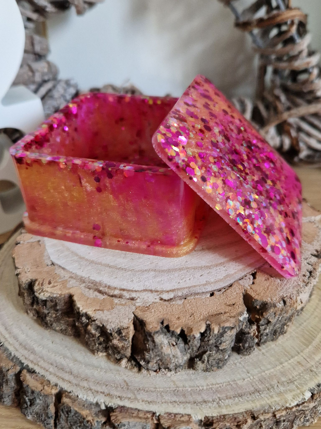 Square Trinket Box Pink and Gold