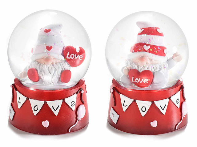 Palla a neve in vetro gnometti innamorati base in resina