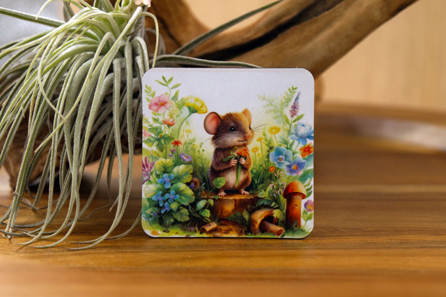 Magnet: Cute Little Mouse on Tree Stump