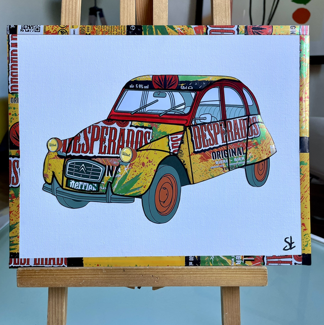 Tableau 2cv réalisé avec des canettes recyclées 