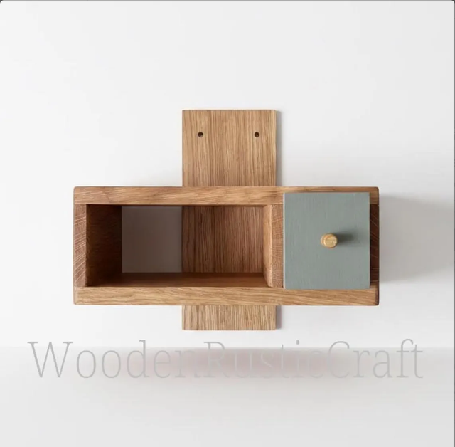 Oak Bedside Wall Cabinet with Drawer