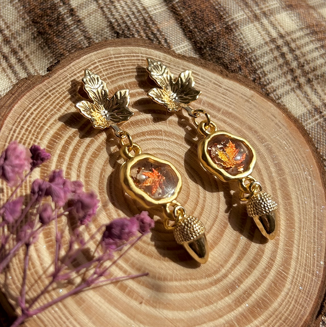 Cosy Autumn - Leaf &amp; Acorn Dangles 