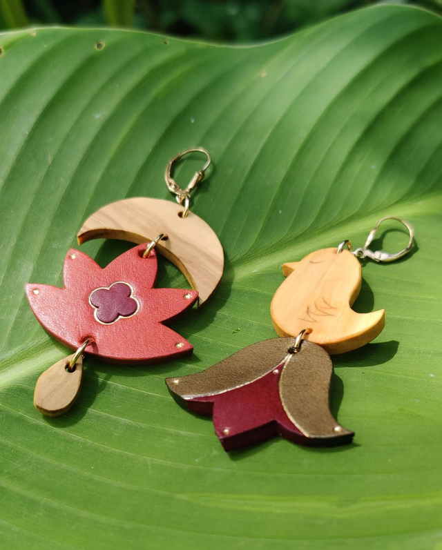 Boucles d'oreilles 'Oiseau et fleurs'