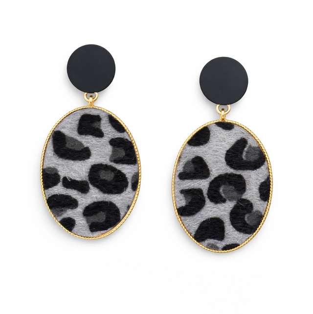 Pendientes acero dorado animal print gris 