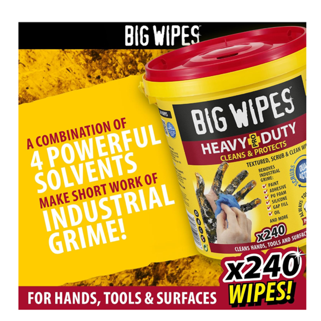 Big Wipes Lingettes pour les mains Heavy Duty Pro+ x240 Ultra efficace sur la saleté