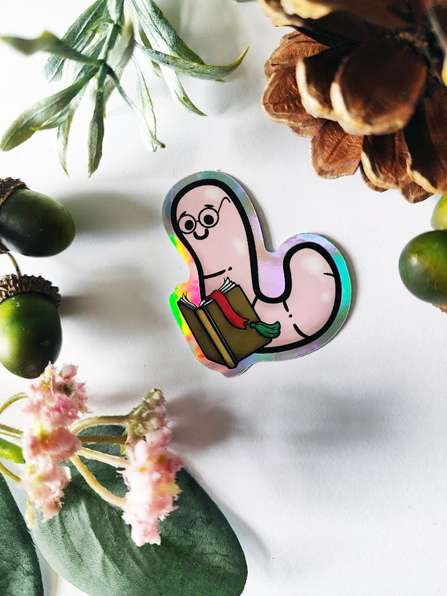 Book Worm Holographic Sticker
