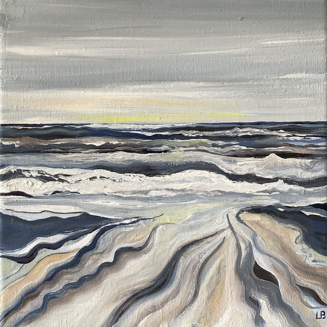 LB24 Melyn II, Llangrannog by Lucy Burden, 20 x 20cm plus frame, Oil on Canvas