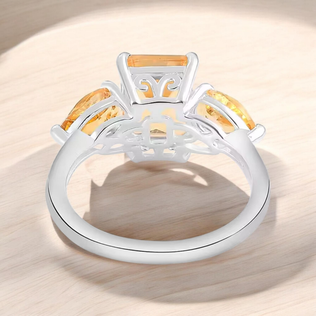 Beautiful Natural Brazilian Citrine Trilogy Ring.