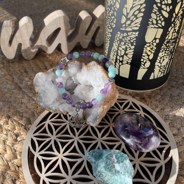🌊🔮 Bracelet en Amazonite et Améthyste