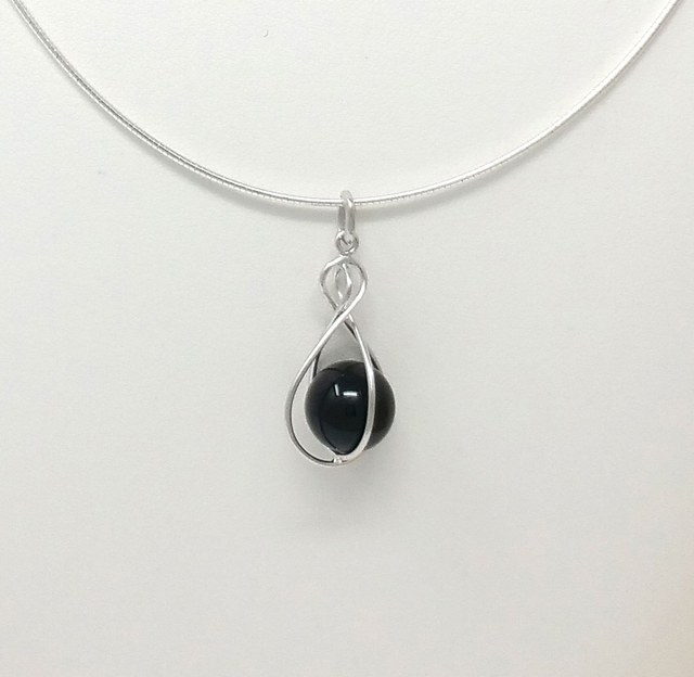 PENDENTIF CAGE BOULE ONYX ARGENT RHODIE - VENDU SANS CHAINE - LA1742507