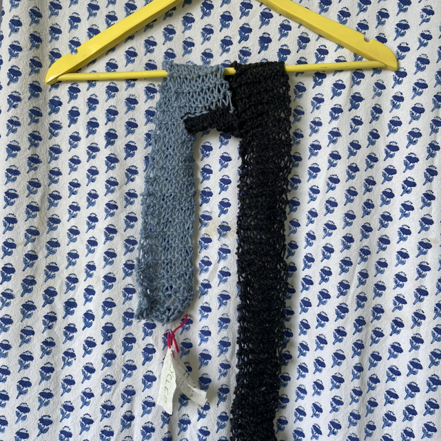 Skinny colorblock scarf, sky blue and charcoal