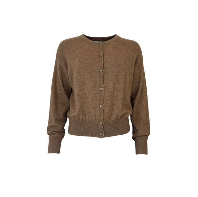 Long Sleeved Round Neck Buttoned Cardigan Chocolate