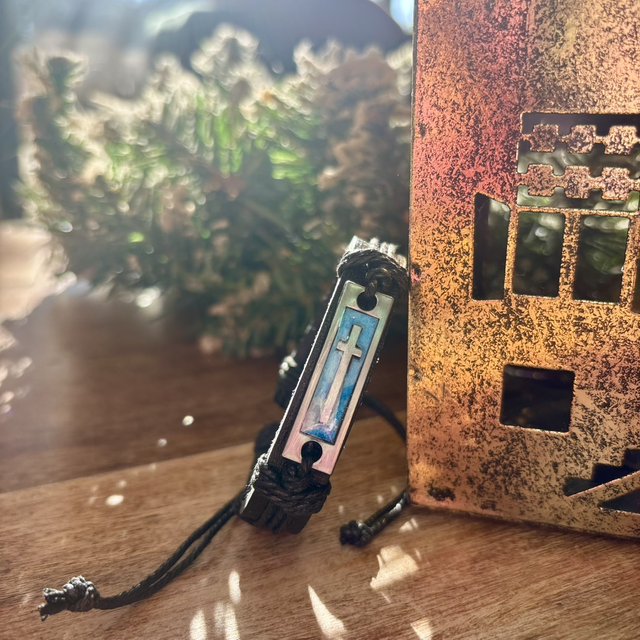 En stock ✨Bracelet cuir noir croix homme - Bleu