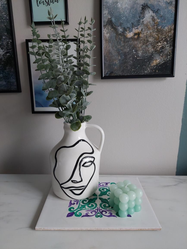 Laatta, käsinmaalattu, 25x20cm, vihreä-violetti