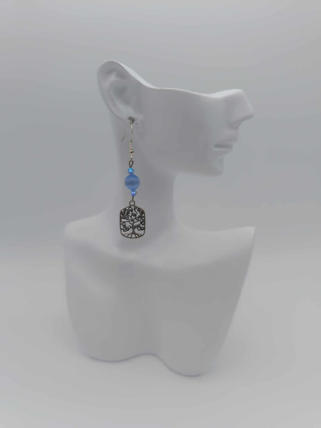 Boucles d&#039;oreilles en métal Arbre de vie et perles Swarovski  