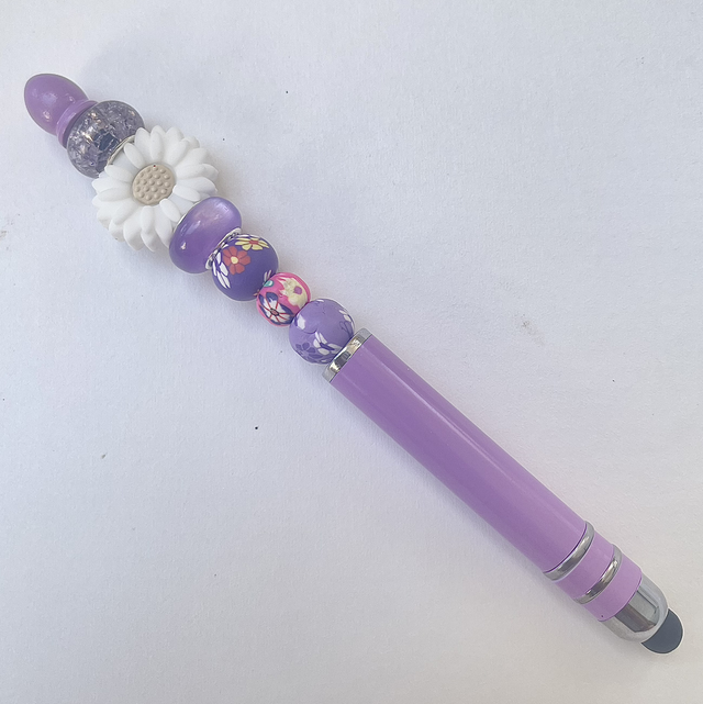 S13 - Stylo à perles et perle fleur blanche 