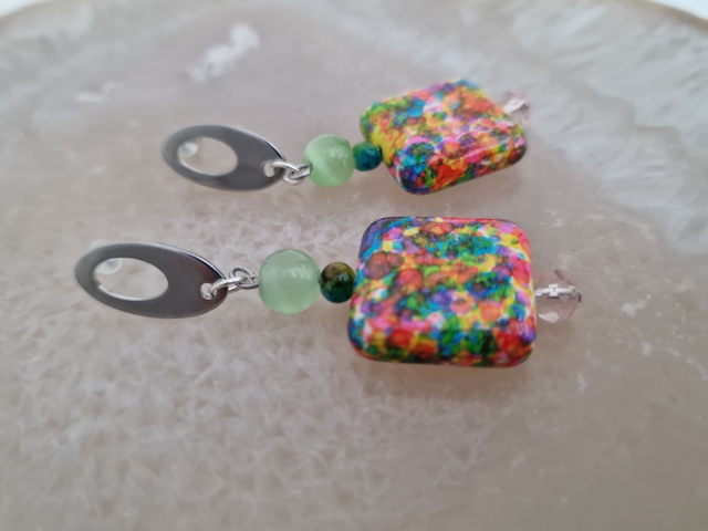 Boucles D'oreilles Pierres Naturelles Multicolore Pierres De Lune Vertes