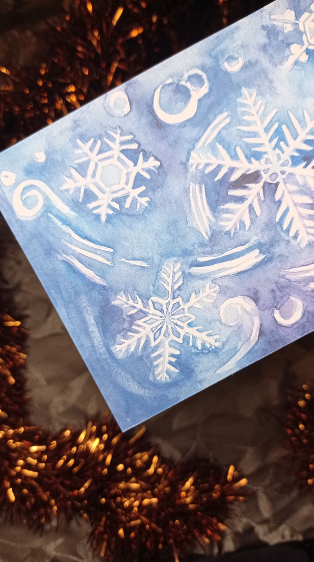 Carte Postale A6 – Flocons de Neige Poétiques (Aquarelle)