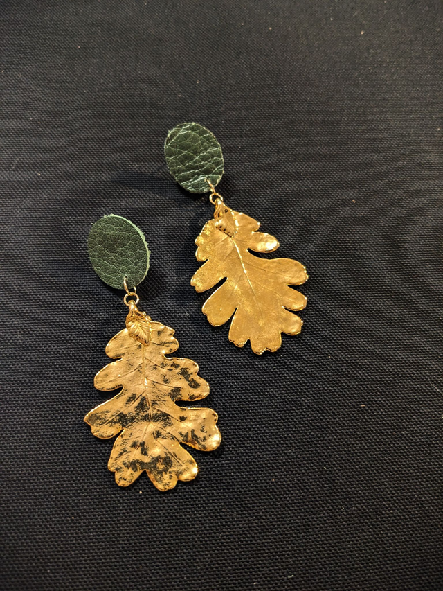 Blacareda - Pendants Ovales Chêne Or 24k, Cuir