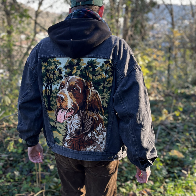 Veste en jean noire "Epagneul Breton" (Taille L)