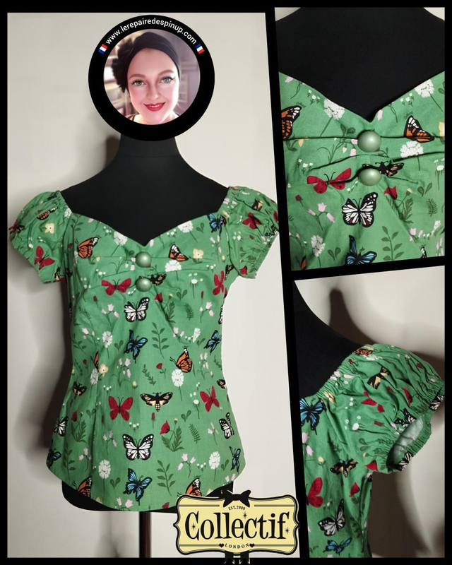 Blouse Collectif Dolorès Green Butterfly T42/44