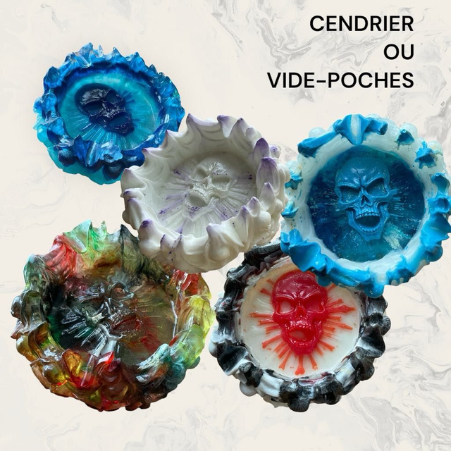 Cendrier ou vide-poches SKULL FLAMME  rond  coloris au choix