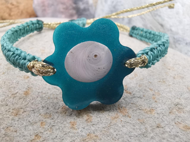 BCO-028 Bracelet fleur bleue et argent 