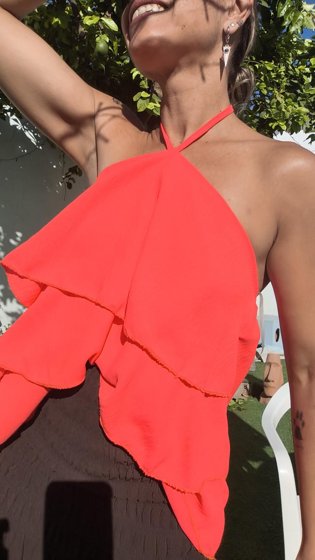 Top Halter Volantes Naranja