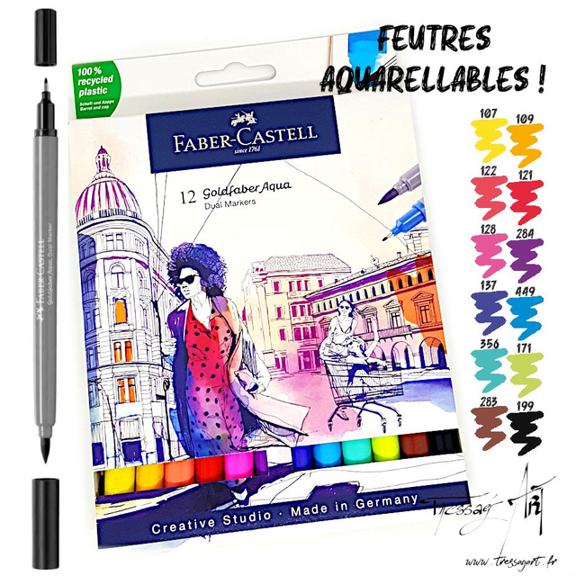 FABER CASTELL - 12 FEUTRES DOUBLE POINTE GOLDFABER AQUA - FB101