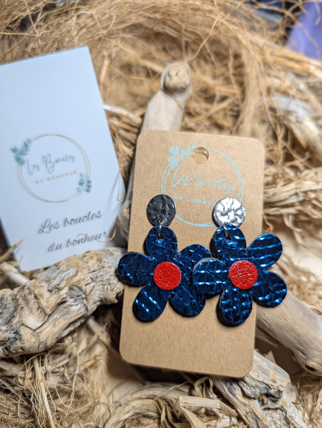 Boucles d'oreilles Baby Marguerite bleu roi f2