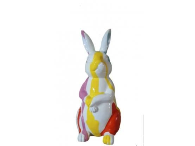 SCULPTURE LAPIN BLANC MULTICOLORE 55 cm