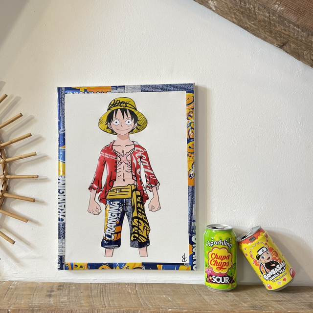 🟠 Tableau Luffy – 30x40 cm – Réalisé avec des canettes recyclées 