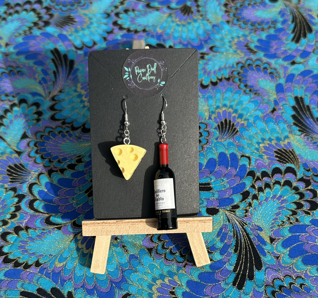 Cheese and Wine Acrylic Dangle Earrings